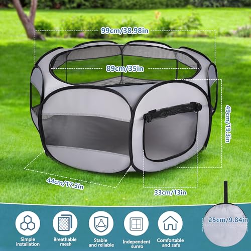Soft Breathable Small Animal Playpen with Zipper Cover - Portable Rabbit/Bunny Pen & Chick Brooder Box, Lightweight Enclosure for Puppy/Kitten/Guinea Pig/Hamster/Chinchillas (Indoor & Outdoor Use)