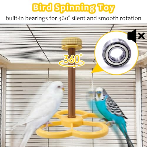 Washable Bird Spinning Perch Toy, with 1.8'' Washer Fit Most Cages | 360° Rotation Perch with Anti-Slip Texture, Sturdy Hanging Parakeet Cage Toy for 1-2 Birds Cockatiels Budgies Lovebirds - color: Yellow