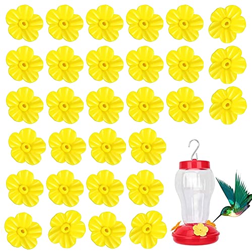 30 Pieces Hummingbird Feeders Replacement Flowers, Feeding Ports Replacement Bird Feeder Replacement Parts for Hummingbird Feeder Hanging Feeder - color: Yellow