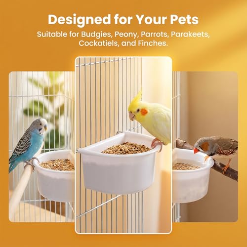 2 PCS Small Cage Bird Feeder Bird Water for Parakeets Cage Plastic Hanging Birds Water Bowl with Hooks Food Bowl for Small Birds Parakeet Parrot