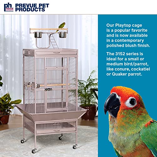 Prevue Pet Products Playtop Bird Cage - Medium Cage with Wheels for Parrots, Conures, Cockatiels, & Similarly Sized Birds, with Rolling Stand and Seed Guard - Blush Finish | Medium Cage with Wheels for Parrots, Conures, Cockatiels, & Similarly Sized Birds