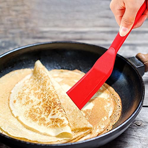 Crepe Spatula Narrow Silicone Thin Spatula Omelet Turner Multifunctional Long Heat Resistant Cooking Non Stick Pancake for Omelet Crepes Cooking Egg Burgers Pizza Pancake Steak(Red) - color: Red