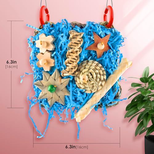 KATUMO Conure Toys, Bird Foraging Toys Parakeet Shredding Grass Mat Hanging Toys for Cockatiel Conure Lovebird Parakeet Bird Cage Accessories | Natural Grass Mat Toy for Birds Chewing & Foraging, Easy Hanging, Perfect for Conure, Lovebird and Small Medium