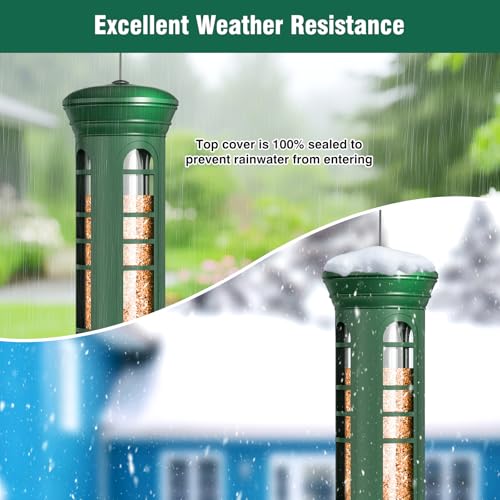 Squirrel Proof Bird Feeder for Outdoors Hanging, Removable Base, Easy to Clean, Weatherproof & Rustproof, Metal Tube Bird Feeder for Cardinals Finches Blue Jays, Gift for Mom, Dad - color: Green
