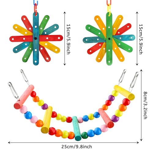 QUOZUO 8 pcs Bird Toys for Parakeets with Colorful Ladder Hammock Bird Cage Accessories Bird Perch Stand Chewing Toys Hanging Bell Parrot