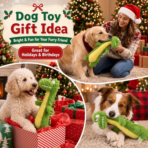 Squeaky Dog Plush Chew Toy, Interactive Tug Squeaky Toy for Chewers, Medium & Large Dogs & Fetch Play, 18.5 In Stuffed Long-Neck Crocodile Toy with Soft Plush Body for Gentle Gum Care & Boredom Relief - color: Green (Long‑Neck Crocodile)