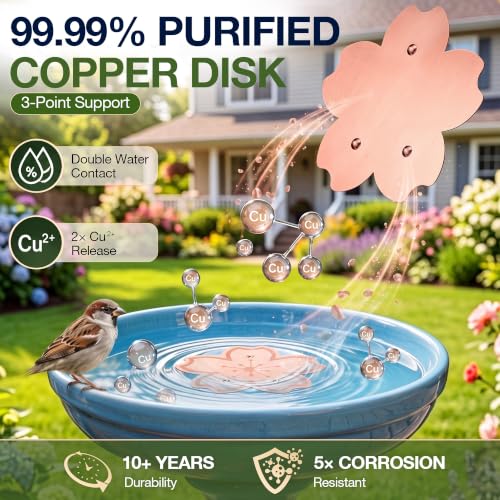 Bird Bath Water Agitator with 2 Flower 99.99% Pure Copper Disk, Battery Powered Bird Bath Circulator, Quiet Waterproof Mover Keeps Water Fresh for All Season Use (Grey Spiral) - style: Grey Spiral