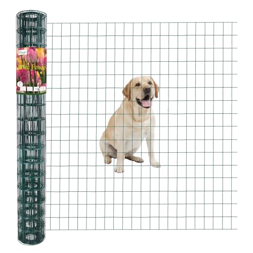 Green PVC Coated Welded Wire Fence 48" x 25' Roll, 2"x3" Mesh, 16 Gauge | Vinyl Coated Garden Fencing, Yard & Pet Barrier, Chicken Wire Fencing, Dog Enclosure Mesh, Vegetable Plant Protector - color: Green, size: 2''x3'' 16GA 48''x25'
