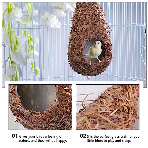 POPETPOP 4 Pcs Artificial Bird Nest Hanging Straw Bird House Grass-Woven Nest for Patio Garden Indoor Outdoor Decoration 9.05 X 2.75 X 3.14 in for Lovers