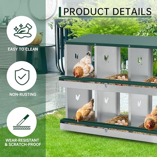 GarveeLife Chicken Nesting Box, 10 Compartments Nesting Box for Chickens, Two-Tier Steel Chicken Egg Laying Box with Large Vented Holes Wall Mounting for Easy Egg Collection - color: Green / 10 Compartments