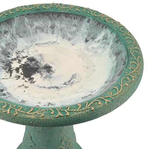 Arcadia Garden Products BB04 Fiberclay Bird Bath Outdoor Garden Decor, Antique Vintage Weather Resistant Water Bowl for Backyard and Patio and, 20-inch Tall, Green - color: Green