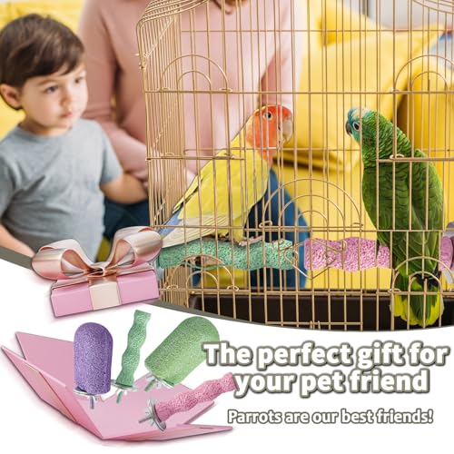 4PCS Bird Beak Grinding Stone,Cage Accessories for Parakeets,Bird Parrot Cage Perch, Stand Platform Foot Claws Trimmer Chewing Toys for Budgies, Parakeets, Cockatiels, Conures