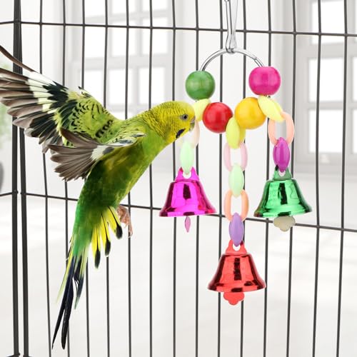 Hypeety Colorful Bird Bell Toys Parakeet Cage Hanging Chew Bells for Parrot | Bright colorful bells, chewable, safe materials, fits most cages, easy to hang, reduces boredom, for small parakeets, 3 bells - color: Hanging Bell B