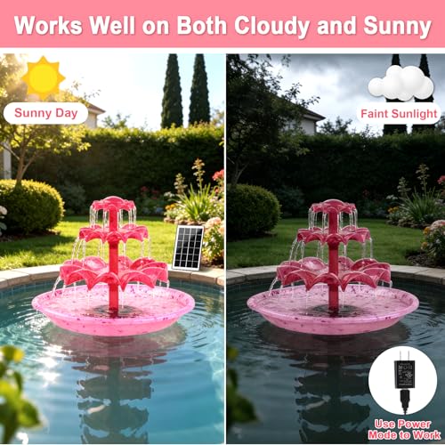 Yeomi Red 3-Tier Solar Fountain Pump with LED Lights, 24H Outdoor Water Feature, Detachable Design, Multi-Function Bird Bath Fountain for Garden Patio Yard Backyard Pond, 3.5W - color: Red