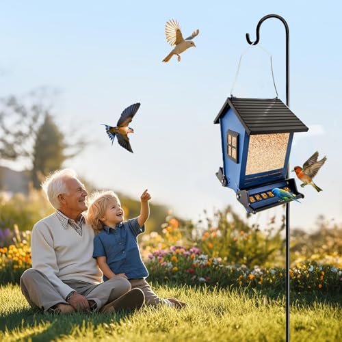 LSCQYYCCSquirrel Proof Bird Feeders for Outdoors Hanging, 5LB Capacity Metal Wild Birdfeeders Outside Hanging,Large Feeder That Attracts Cardinals, Chickadees, and More Birds-One in Blue - color: Blue