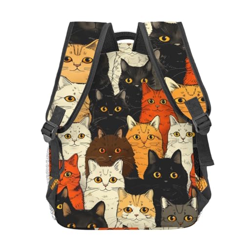 Colorful Cat Backpack, Cute Kitten Faces Polyester Dark Backpacks,Lightweight Double Shoulder Back Pack for Kids Teens,Cartoon Bookbag,School Bag Gifts,Casual Travel Daypack Book Packs - color: Cat