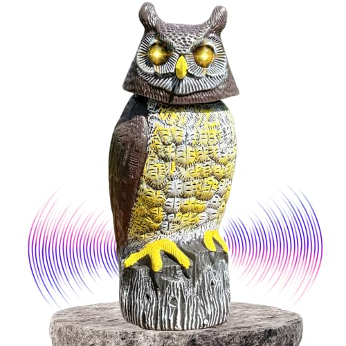 Large Solar Owl with Motion Detector, Flashing Eyes, Spinning Head, Realistic Hooting and Silent Mode, Garden Owl, Outdoor Statue, Decoration for Home, Garden, Patio and Fence
