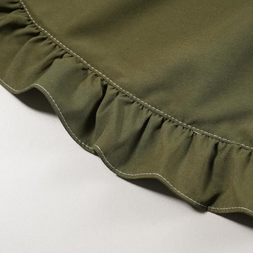 Cute Cotton Apron for Women, Adjustable Bib Cooking Kitchen Aprons with Pockets for BBQ Drawing Baking - color: Army Green