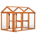 PawHut Chicken Run, Wooden Large Chicken Coop, Combinable Design with Perches & Doors for Outdoor, Backyard, Farm, 4.6' x 2.8', Orange | Combinable Design, Perches & Doors, for Outdoor, Backyard, Farm