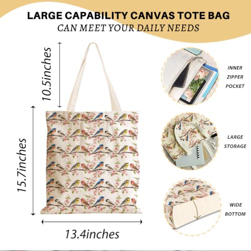 Cartoon Canvas Tote Bag, Gifts for Women Men Birthday Christmas Reusable Tote Shoulder Bag for Grocery Shopping 01 - color: Bird 641