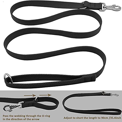 6ft Heavy Duty Tactical Dog Leash Military Black Cotton K9 Dog Leash | Medium Large Dog Leash Strong for Outdoor Walking Hunting Hiking, Thick Webbing No Tangle Metal Hook - color: black