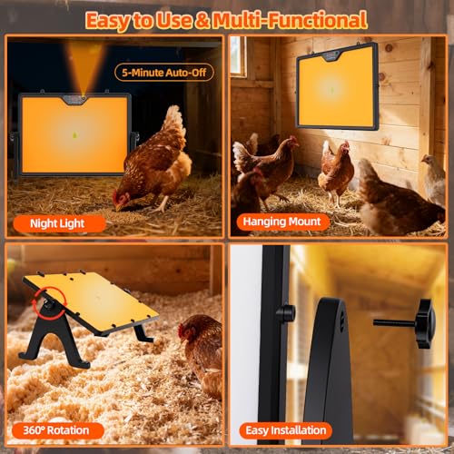 Brooder Plate for Chicks with Remote Control, Double-Sided Chick Heat Plate, Night Light, 4 Timer Modes, LED Light, Adjustable Angle & Temp Display, 180W for Chicks/Ducks/Cats/Dogs (Black) - color: Black
