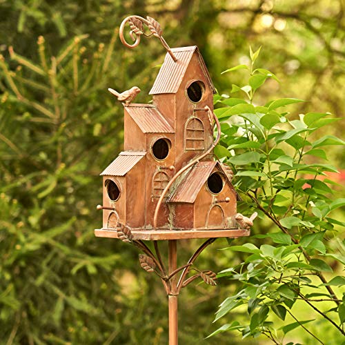 Large Copper Colored Multi-Birdhouse Stakes, Room for 4 Bird Families in Each (Castle Home) - style: Castle Home