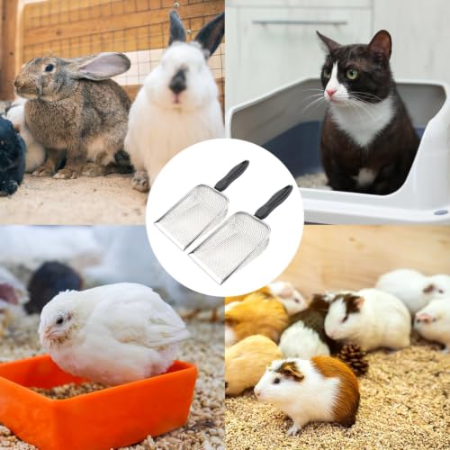Chicken Poop Scooper for Coop, 2 Pack Chicken Coop Shovel | 0.15 Inch & 0.2 Inch Mesh, Metal Chicken Coop Rake and Scoop Tool, Sifting Shovel for All Litter Types, Anti-Slip