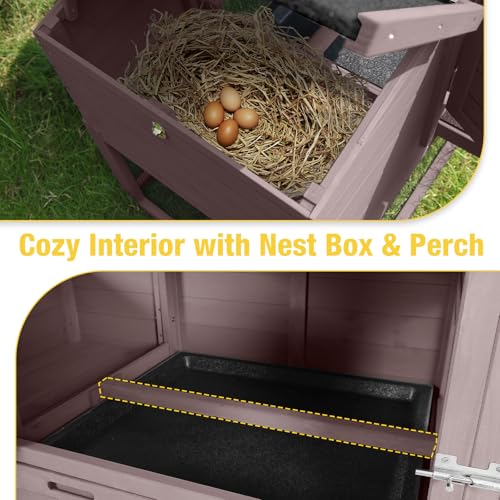 Aivituvin Mobile Chicken Coop with Wheels for 2-4 Chickens, Backyard Expandable Chicken House Duck Cage with Run, 2 Nesting Boxes, Easy Clean Pull-Out Tray, Leak-Resistant Asphalt Roof, 72.3"(Brown) - color: Brown, size: 72.3"L x 26.0"W x 39.4"H