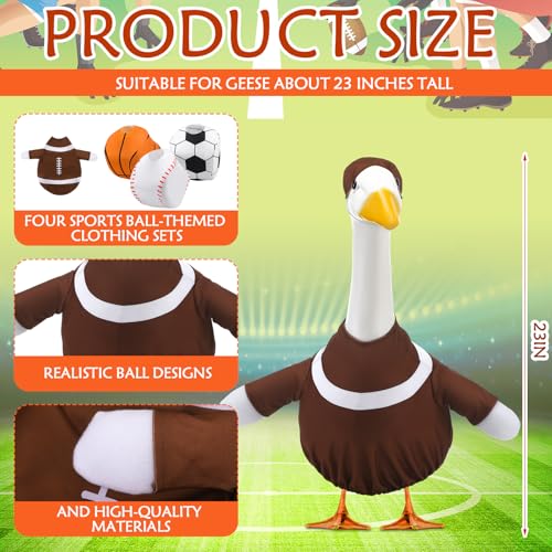 Abbylike 4 Set Football Porch Goose Outfit Lawn Baseball Goose Costume Rugby Basketball Porch Game Day Clothes for 23" H Statue Patio Yard Party Celebrations Decor - style: Football