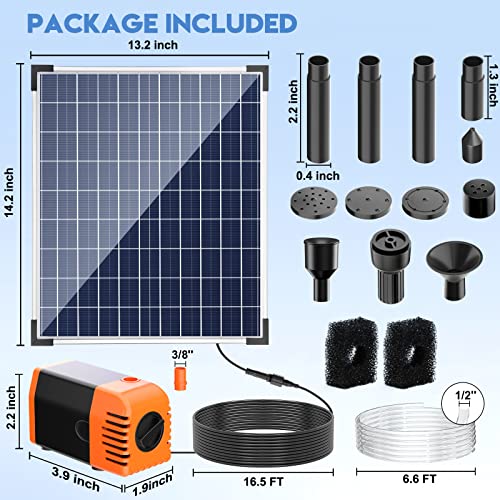 Antfraer 25W Solar Pond Pump, Solar Water Fountain Pump with 320GPH Adjustable Flow, Solar Water Pump with 7 Nozzles, 6.6ft Tubing, Dry Run Protection for Garden, Ponds, Waterfall, Fountain - style: 25W