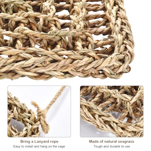 2Pcs Natural Sea Grass Parrot Mat - Foraging Chew Wall Toy with Climbing Rope & Hook, Hanging Play Pad for Lovebirds/Cockatoos/Budgerigars/Conures/Pigeons | 2 Sizes29.53x6.89 &7.48x7.48 Inches