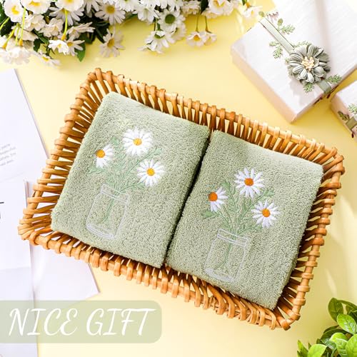 SmoothNovelty 2 Pcs Daisy Hand Towels Floral Bathroom Decor 14x29 Inch | Embroidered Bathroom Hand Towels, 100% Cotton, Soft Absorbent, Daisy Flower Bathroom Kitchen Decor - style: Daisy