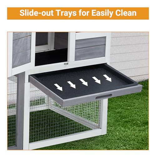 2-Story Wooden Rabbit Hutch & Chicken Coop, Indoor/Outdoor Bunny Cage with Waterproof Roof, Removable Cleaning Tray & Access Ramp for Chicken, Rabbit - size: 46.5 inch