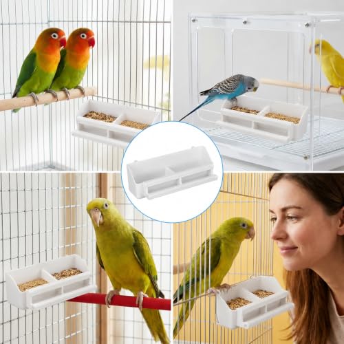 2 Pack Bird Feeder for Cage Plastic Hanging Feeder Cup with Perches | Food and Water Dispenser Bowl with Hooks for Small Birds Parakeet Cockatiel Canary Parrot