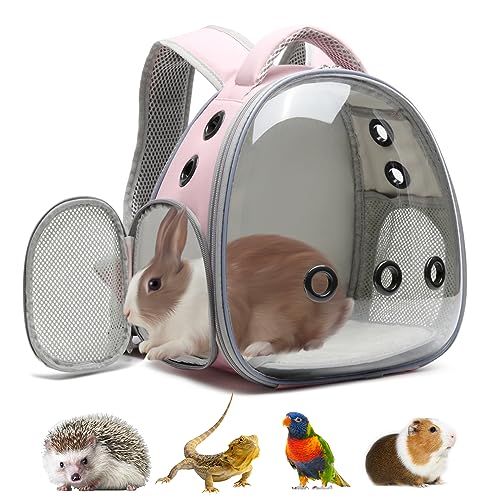 Portable Travel pet Backpack Carrier Hamster Bag Guinea Pig Bird Small Dog cat Turtle Carrier Rabbit Cage Squirrel Bearded Dragon Breathable Hangbag (Pink) - color: pink
