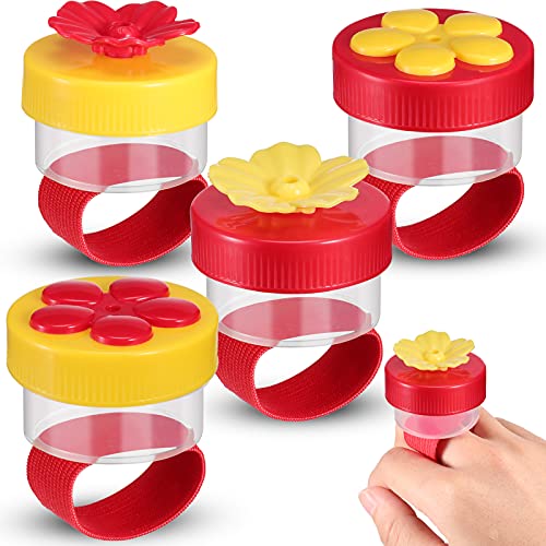 Zopeal 4 Pieces Hummingbird Hand Feeder Adjustable,Ring Style | Wrist Strap for Hands-free Feeding, Flower Perch with Ring-style Port, Clear Container for Outdoor Hummingbird Watching - color: Ring Style