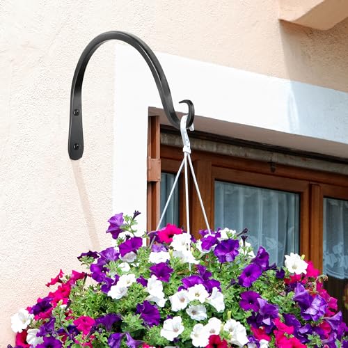 Worth Garden 6-Pack 10" Plant Hanger Bracket - Hand-Forged Wrought Iron Powder-Coated Heavy Duty Wall Hooks - Black Curved Plant Hanging Hooks for Bird Feeders, Flower Baskets, Indoor & Outdoor Use - size: 10" Length