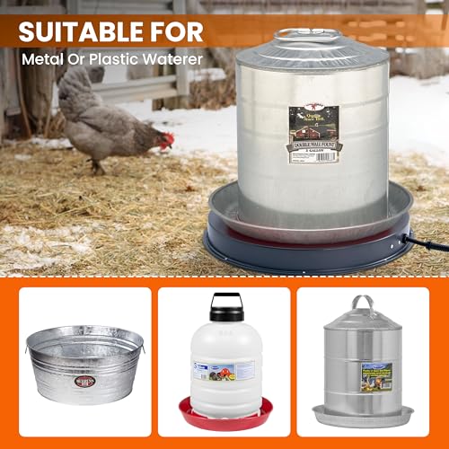 Chicken Water Heater for Winter – 125W Livestock Water Heater for Plastic Tank or Metal Water Bucket (5–7 Gallons 15.35") Base Plate Heated Chicken Waterer, Calentador de Agua para Pollos