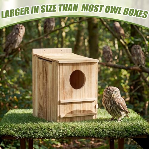 Novabright 2 Pcs Large Great Horned Owl House, 16" x 12" x 11" carbonized Weatherproof Wooden Nesting House for Screech Owls, Boreal, Northern Pygmy, Saw-whets, Elf, Flammulated and Others