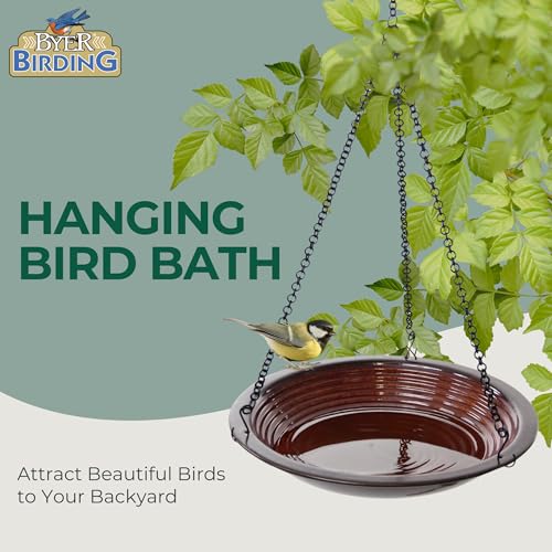 BYER OF MAINE Circles Hanging Bird Bath, Porcelain, Glaze Finish, Adjustable Chain, Sandy Granite, 14”x14”x34” adj - color: Sandy Granite