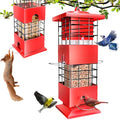Squirrel Proof Bird Feeder, 3.5Lbs Metal Wild Bird Feeders Anti Squirrel with 4 Feeding Ports for Garden Bird Feeding Station Outdoors Hanging, Pigeon Resistant, Easy to Clean & Refill (Red) - color: Red