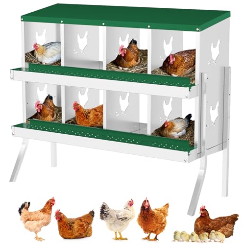 GarveeLife 8 Compartment Chicken Nesting Box with Metal Legs, Nesting Boxes for Chickens, Metal Chicken Laying Boxes with Perch, Secure Lid, Versatile Wall Mount or Free Standing for Hens, Green - color: green, size: 8 grids with legs