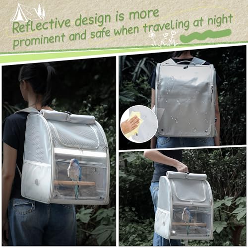 Sanmoncare Bird Backpack Carrier, Water Repellent Fabric Cockatiel Travel Bag with Stand, Lightweight and Portable Travel Cage for Parrot, Bird Travel Carrier - color: Grey