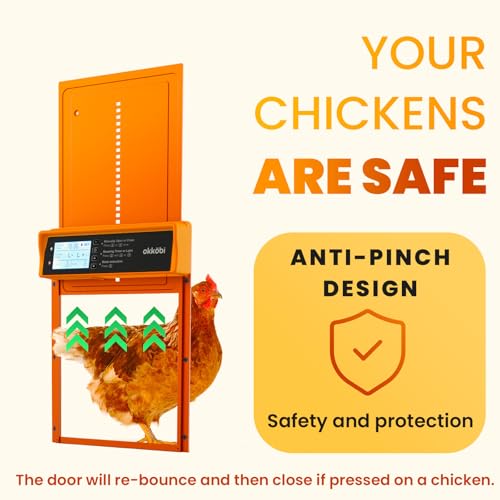 Okkobi Automatic Chicken Coop Door Solar Powered - LCD Display - Chicken Coop Door with Remote Control, Light Sensor & Timer - Anti-Pinch Function - 5-Year Protection - Autumn Ember - color: Autumn Ember