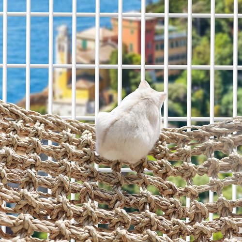 Rat Climbing Toys, 39 x 7 inch Small Animals Seagrass Mat Toy, Cat Climbing Toys, Natural Seagrass Woven Net Hammock with Hooks, Cage Accessories for Hamster Guinea Pig Parrot Parakeets Cockatiels