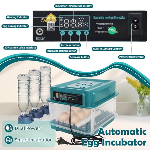 12 Eggs Incubators for Hatching with Auto Turning and Humidity Display | Temperature Monitoring，Adjustable rollers，Suitable for a variety of poultry eggs，Automatic Egg Turner