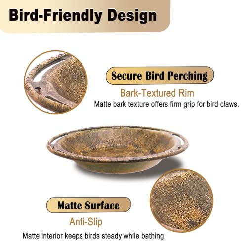Hanging Bird Bath & Feeder Bowl, 12 in, Antique Bronze Look | Weather-Resistant PP, Backyard Garden Decor - color: Bronze