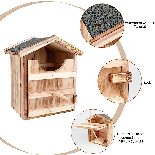 Owl House Owl Nesting Box for Outside: Handmade Wooden Bird House with Bird Stand - 100% Solid Wood Nesting Box