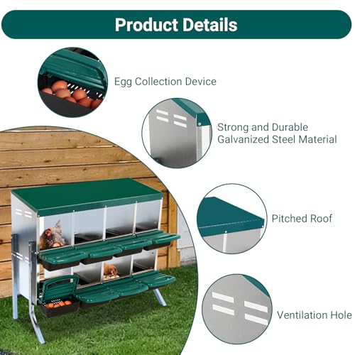 Garvee Chicken Nesting Boxes, 8 Hole Metal Chicken Laying Box with Removable Trays and Roll Out Egg Collection for Chicken Coop, with Metal Legs, Green - color: red, size: 8 Holes with Legs